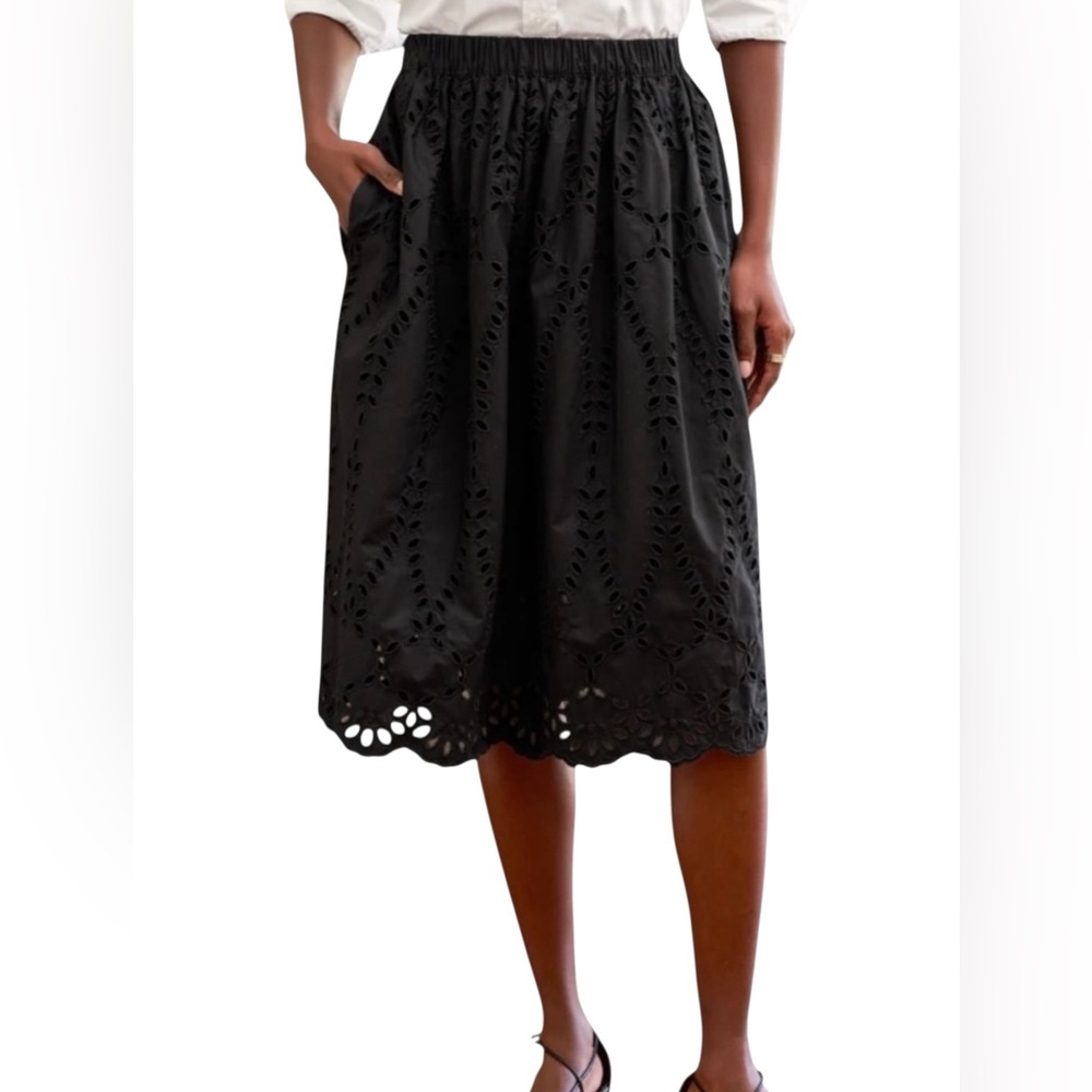 Frank & Eileen Grace Cotton Eyelet Pull-On Midi Skirt, Size XS
